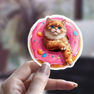 Donut Cat Sticker, Funny Cat Sticker, Cute Cat Sticker, Cat Person Sticker, Pet Sticker, Laptop Sticker, Water Bottle Sticker
