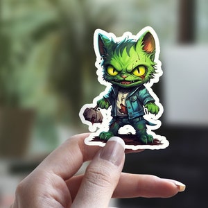 Niedlicher Halloween-Katzenaufkleber, Zombie-gruseliger Aufkleber, gruseliger Katzenaufkleber, Katzen-Person-Aufkleber, Haustier-Aufkleber, Laptop-Aufkleber, Wasserflaschen-Aufkleber
