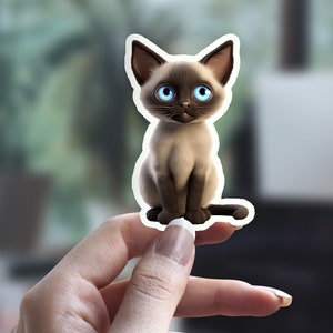 3D Style Siamese Cat Sticker, 3D Animation Sticker, Cute Cat Sticker, Cat Person Sticker, Pet Sticker, Laptop Sticker, Water Bottle Sticker