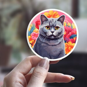 Britisch Kurzhaar Katzen Aufkleber, Blumen Katzen Aufkleber, Illustrierter Katzen Aufkleber, Katzen Person Aufkleber, Laptop Aufkleber, Wasserflaschen Aufkleber