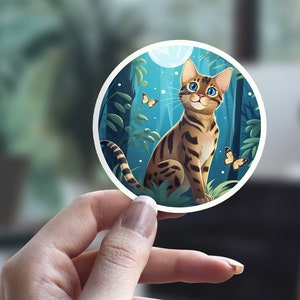 Niedlicher Bengal-Katzen-Aufkleber, illustrierter Katzen-Aufkleber, Wald-Aufkleber, Katzen-Person-Aufkleber, Haustier-Aufkleber, Laptop-Aufkleber, Wasserflaschen-Aufkleber