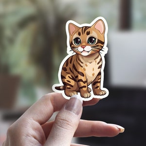 Cartoon Bengal Sticker, Cartoon Kitten Sticker, Cute Cat Sticker, Cat Person Sticker, Pet Sticker, Laptop Sticker, Water Bottle Sticker