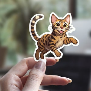 Cartoon Bengal Sticker, Cartoon Kitten Sticker, Cute Cat Sticker, Cat Person Sticker, Pet Sticker, Laptop Sticker, Water Bottle Sticker