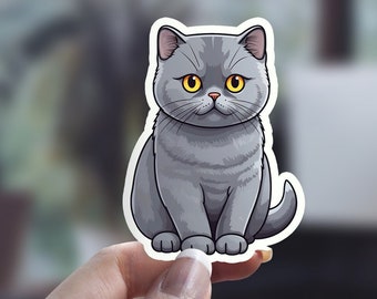 British Shorthair Cat Sticker, Funny Cat Sticker, Illustrated Cat Sticker, Cat Person Sticker, Laptop Sticker, Water Bottle Sticker