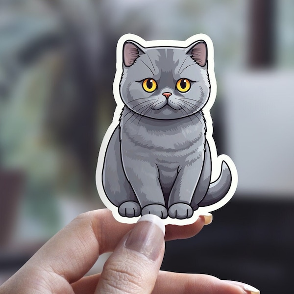 British Shorthair Cat Sticker, Funny Cat Sticker, Illustrated Cat Sticker, Cat Person Sticker, Laptop Sticker, Water Bottle Sticker