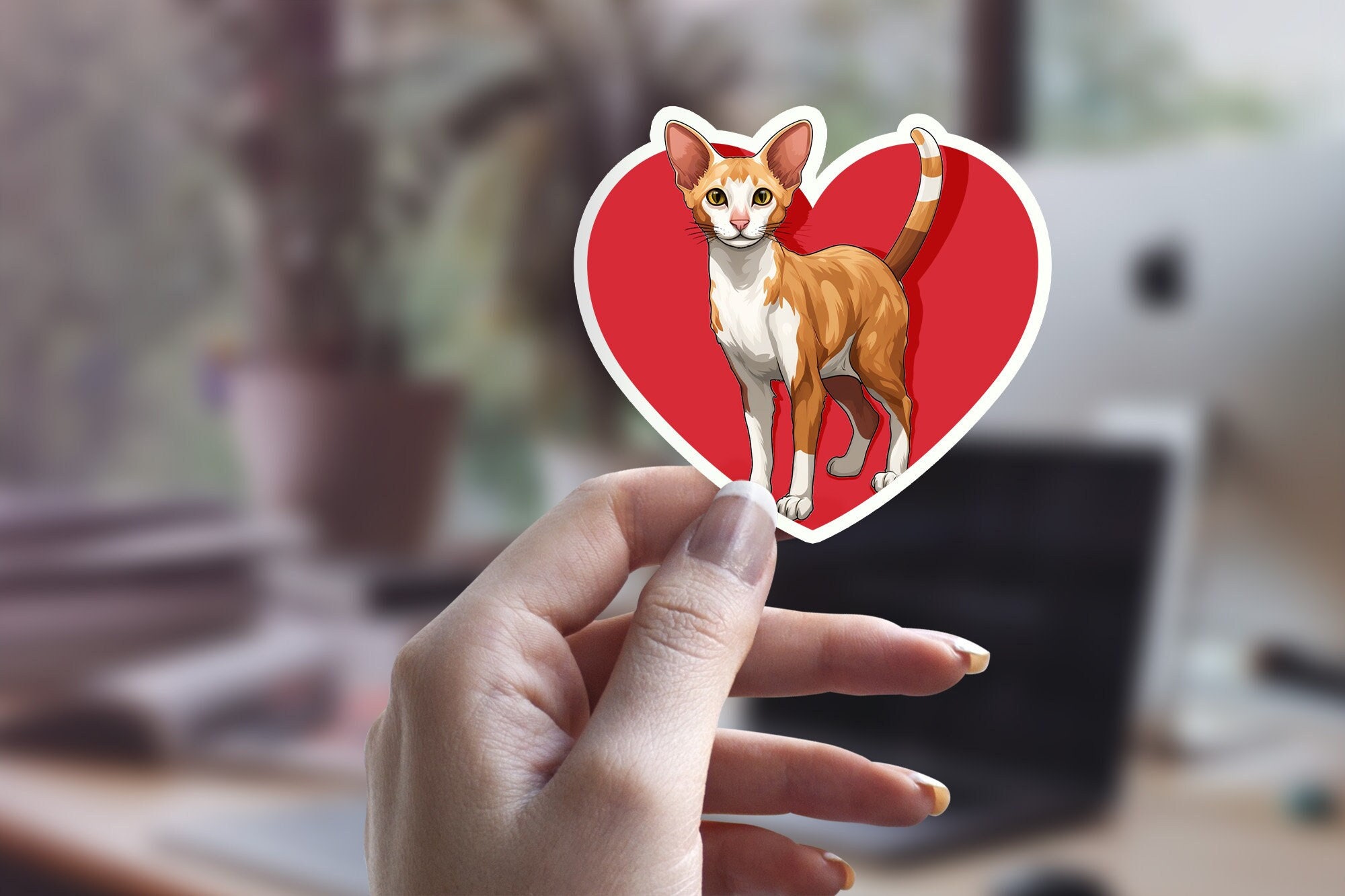 Cute Oriental Shorthair Cat, Illustrated Cat Sticker, Cat Person Sticker, Pet Sticker, Laptop Sticker, Ginger Cat, Valentines Day Sticker