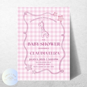 Pink Baby Shower Spanish Invitation template, Invitación de Baby Shower en Español, Spanish baby shower invitation, It&#39;s a girl, Es niña,