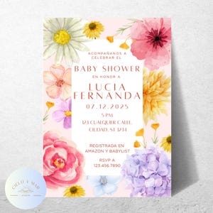 Baby in bloom Spanish Invitation, Invitacion de Baby Shower en Español, Es Niña Invitacion de Baby Shower, It&#39;s a Girl Spanish Invitation,