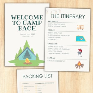 Digital Camp Theme Bachelorette Party Invite / Itinerary / Packing List Template | DIY Bachelorette Itinerary | Bachelorette Invitation