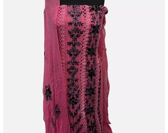 Unstitched Chiffon 4pc Dress Pakistani Ladies Embroidered Pink Salwar Kameez