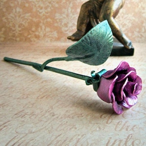 Metal Rose Flower - Iron Anniversary Gift - Handmade Flower Figurine - Home decor family gift - Valentine&#39;s day gift - Long Stem Metal Rose
