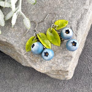 Blueberry Earrings Dangle – Realistic Forest Fruit Jewelry, Summer Berry Drop Earrings, Nature Inspired Gift, Polymer Clay Miniatures