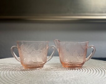 MacBeth-Evans Dogwood Pink Open Sugar and Creamer