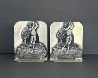 Set of 2 Pewter 1920's Golfer Bookends