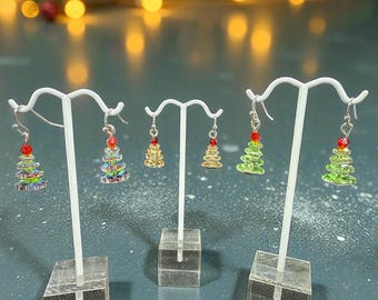 Handcrafted Crystal Christmas Tree Dangle Earrings