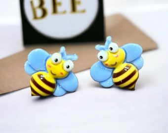 Adorable Cartoon Bee Acrylic Stud Earrings - Charming Studs for Women and Girls