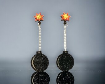 Explosive Statement: Glitter Bomb Acrylic Earrings with Sterling Silver Posts