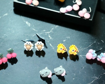 Adorable Cartoon Stud Earrings - 3D Handmade Resin Jewelry