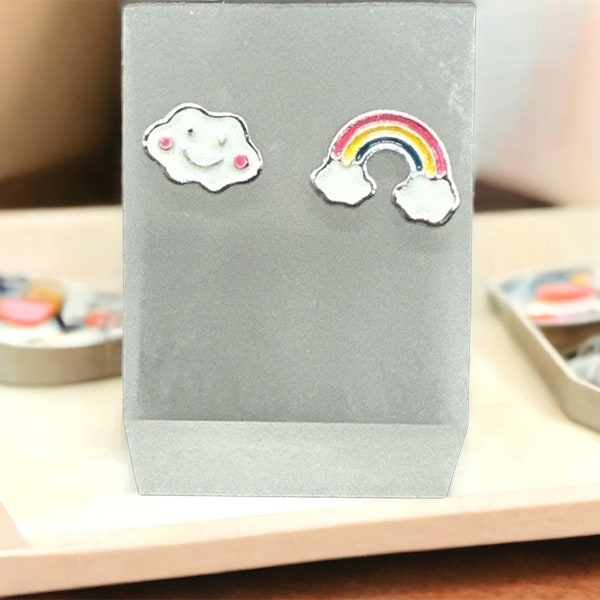 Cheerful Mismatch Stud Earrings - Happy Cloud and Rainbow Design // Gift for Her // Weather Earrings // Whimsical Style