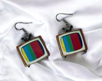 Mid Century Modern Retro Television "Atomicolor" - Vintage Style TV Acrylic Dangle Earrings