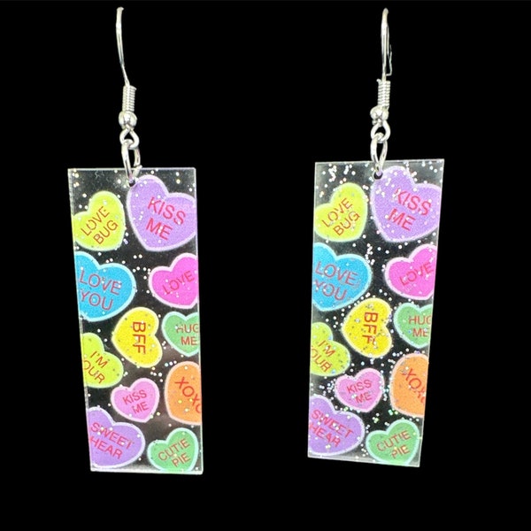 Sweet Talk: Acrylic Candy Heart Earrings for Valentines Day - Conversation Heart Inspired Love Earrings