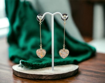 Colorful Gllitter Drop Heart Earrings / Heart Earrings / Earrings for Her / Valentine's Day / Everyday Earrings / Gold Bar Drop Earrings