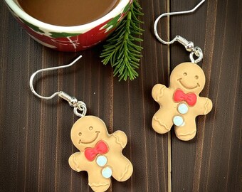 Gingerbread Man Dangle Earrings | Christmas Holiday Jewelry