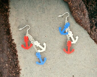 Nautical Anchor Earrings: Red, White, and Blue Patriotic Accessories, USA-America Inspired Jewelry