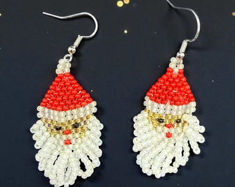 Seed Bead Santa Earrings | Christmas Dangle Jewelry | Festive Holiday