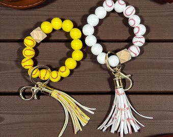 Beaded Sport Keychain | Sports Mama Wristlet | Game Day Accessory | Wood Bead Key Holder