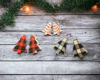 Acrylic Christmas Tree Stud Earrings - Festive Holiday Jewelry