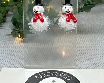 Unique Winter Resin Snowman Drop Earrings