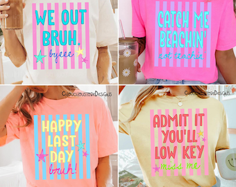 Summer Teacher PNG Bundle, Funny Last Day of School PNG, Catch Me Beachin Not Teachin Sublimation Design, Retro Teacher Catch Phrase png