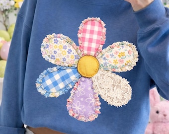Faux Patchwork Floral Flower png, Cottagecore Flower PNG, Vintage Fabric Flower PNG, Spring Easter Shirt Design, Lace flower png