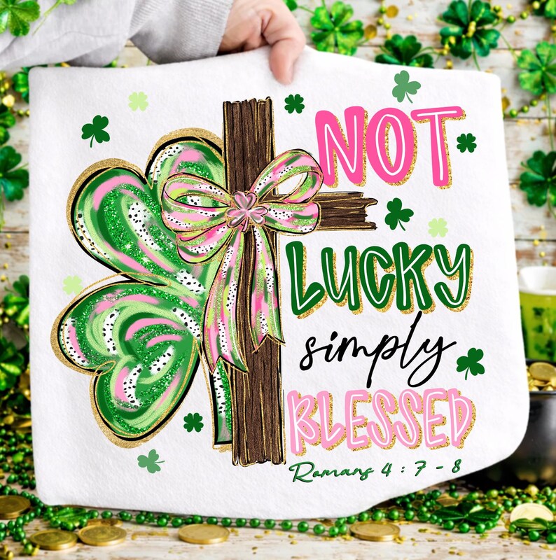 Brushtroke Cross Shamrock png, Not lucky Simply blessed png, Bow Shamrock png, Shamrock Cross Christian Design, St. Pattys Day png