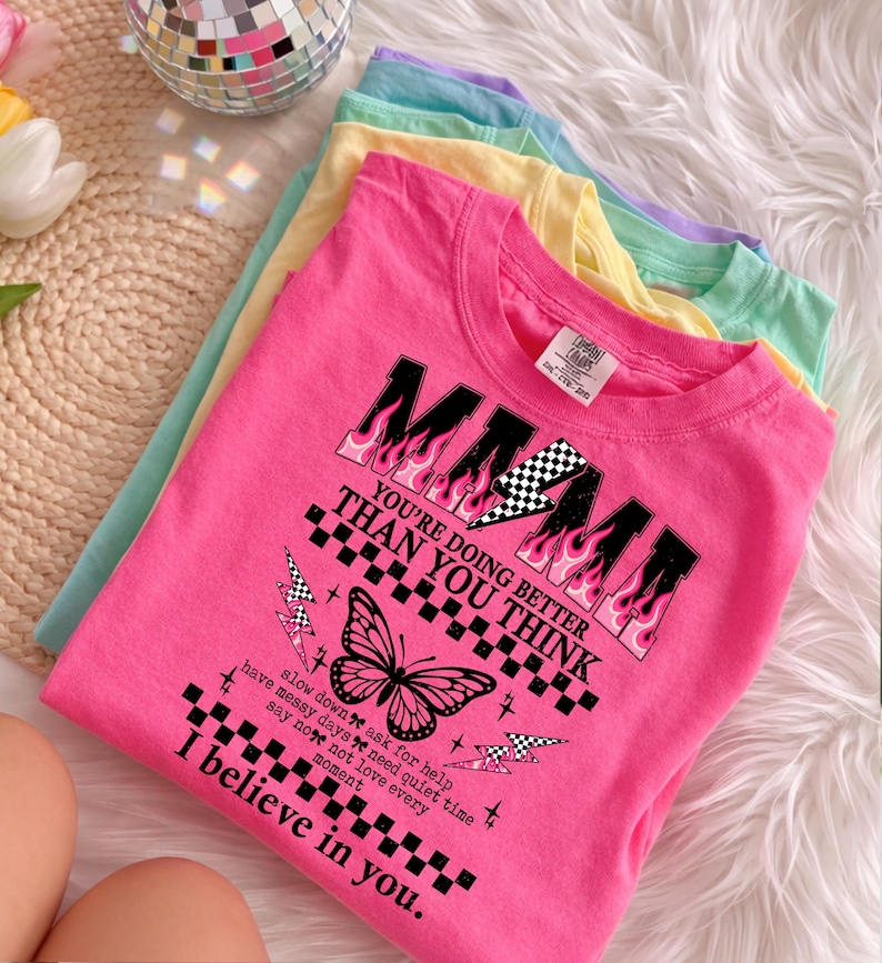 Grunge Mama varsity png, Checkered Lightning Mom Shirt Design, Edgy Cool Mom Graphic Tee, Retro Pink Mama Quote, Butterfly mama sublimation image 7