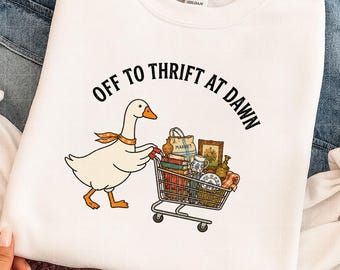 Off To Thrift At Dawn Goose PNG, Funny Thrifting Goose PNG, Vintage Market Goose, Antique Lover Sublimation Design PNG