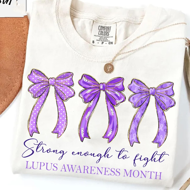 Brushstroke Coquette Lupus Awareness png: Purple Ribbon png, Strong enough to fight, Lupus Warrior Shirt Design (Digital Download)