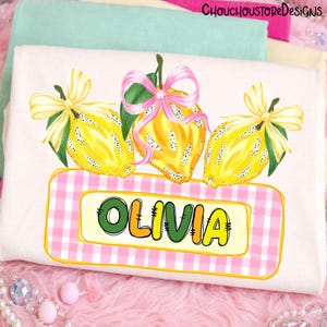 Custom Brushstroke Lemonade Coquette png, Summer Fruit Name Design, Lemon Bow Graphic, Personalized Kids Shirt PNG, Fresh Summer Sublimation image 7
