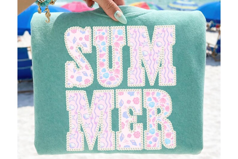 Preppy Summer Faux Pearl PNG, Coquette Beach Summer Shirt Design