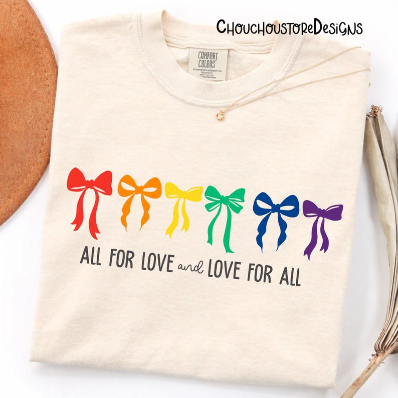 Rainbow Bow PNG Pride Love Design, All For Love And Love For All Quote, LGBTQ Shirt Graphic, Colorful Coquette Bows Clipart image 5