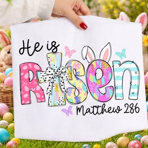 Brushstroke He Is Risen png, Christian Easter Sublimation Design Matthew 28:6, Retro Pastel Faith Easter Bunny Christian, Religious Easter