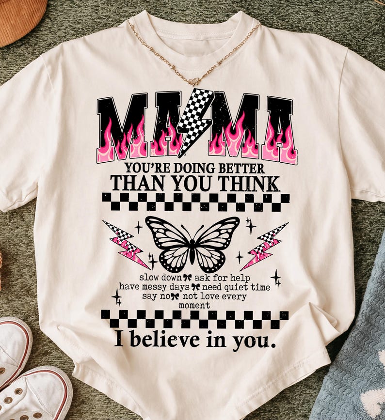 Grunge Mama varsity png, Checkered Lightning Mom Shirt Design, Edgy Cool Mom Graphic Tee, Retro Pink Mama Quote, Butterfly mama sublimation