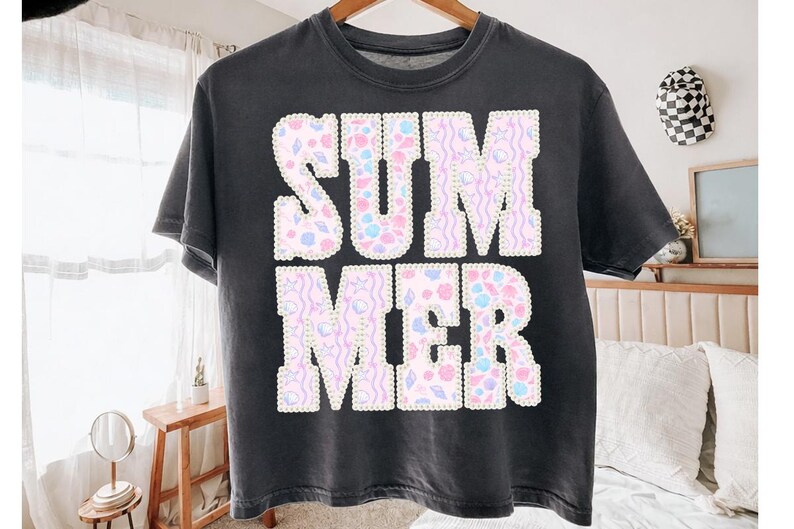 Preppy Summer Faux Pearl PNG, Coquette Beach Summer Shirt Design image 7