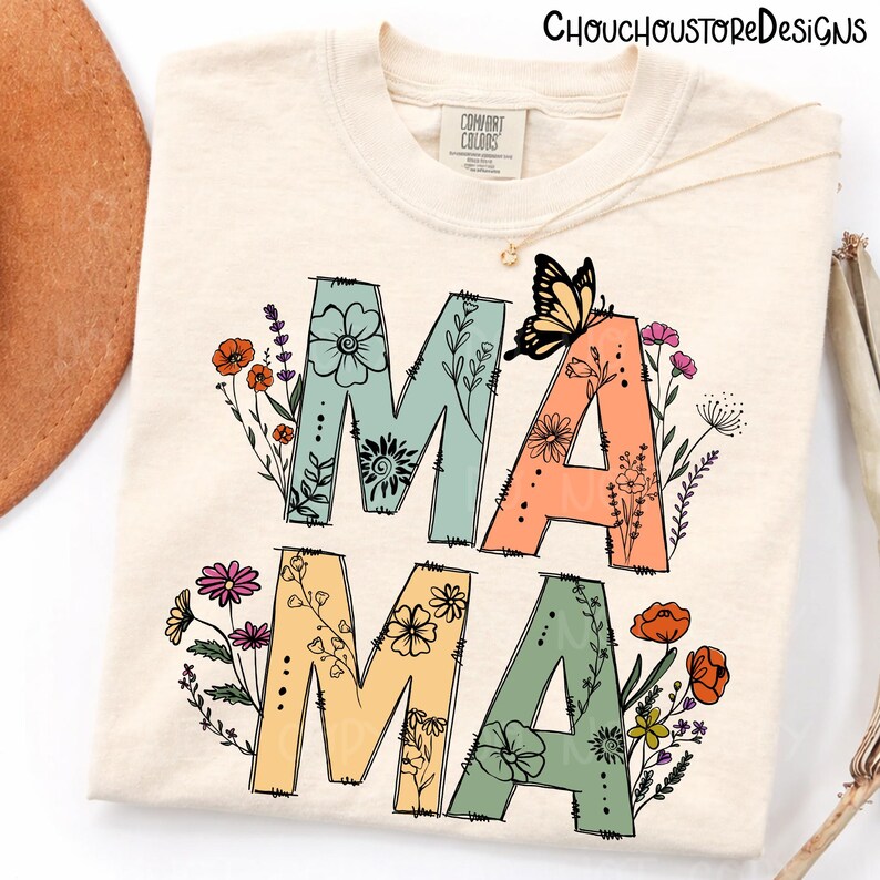 Vintage Floral Mama doodles png, Wildflowers Mama Shirt Design, Retro Boho Mama Graphic, Hand Drawn Floral Letters, Trendy Mom Sublimation