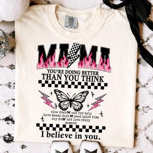 Grunge Mama varsity png, Checkered Lightning Mom Shirt Design, Edgy Cool Mom Graphic Tee, Retro Pink Mama Quote, Butterfly mama sublimation image 4