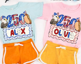 Custom Name Patriotic Eagle Hotdog 250 Doodle Art PNG, 4th of July Kids Custom Name Design, Independence Day Sublimation