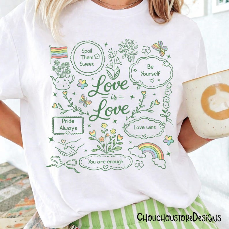 Kärlek är kärlek PNG – Söt pastellfärgad Pride Doodle-design, positiv bekräftelse HBTQ-citat, sublimeringsfil för Cottagecore bild 4