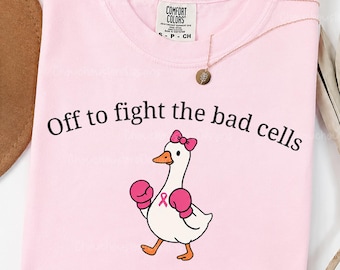 Off To Fight The Bad Cells Goose PNG, Breast Cancer Goose PNG, Pink Ribbon Fighter Goose, Breast Cancer Awareness Sublimation Design