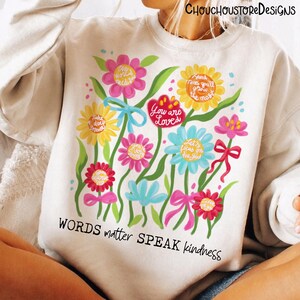 Hand Drawn Words Matter Speak Kindness PNG, Positive Quote Floral Art, Motivational Flower Doodle Design, Cute Mental Health Sublimation